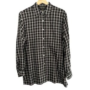 Requirements Button Up Shirt Size Medium Black‎ and White/Cream Plaid Linen